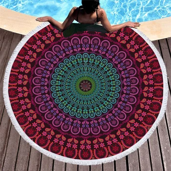 

Sea Turtle Round Beach Towel with Tassel Marine Life Cloth Boho Yoga Mats Diameter 150cm Printed Bohemia Beach Blanket Towels