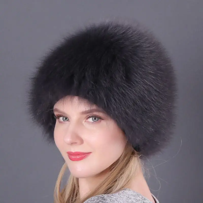 New Luxury Natural Real Fur Beanies Cap Knitted Hats Russian Winter Thick Warm Fashion Hat Women Winter Knitted Real Fur