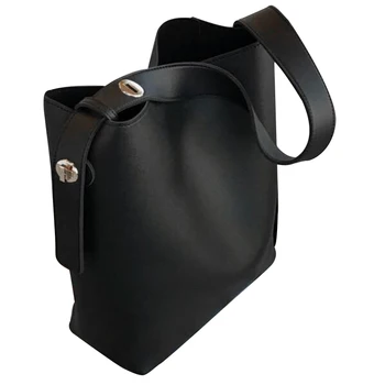 

Fashion All-Match Bucket Bag Simple Style Pu Leather One Shoulder Women'S Handbags Female Bag Casual(Black)