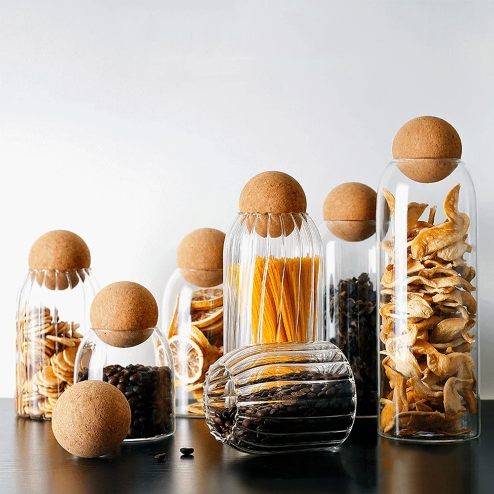 Glass Jar With Cork Lid - Spherical and Button-shaped Cork - Kitchen  Storage from Apollo Box