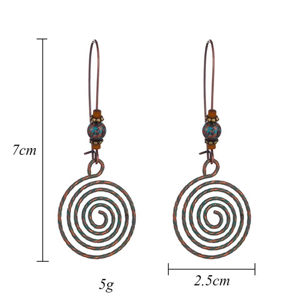 Серьги со спиральными кругами, уникальные богемные этнические Винтажные висячие серьги с бусинами для женщин, ювелирные изделия