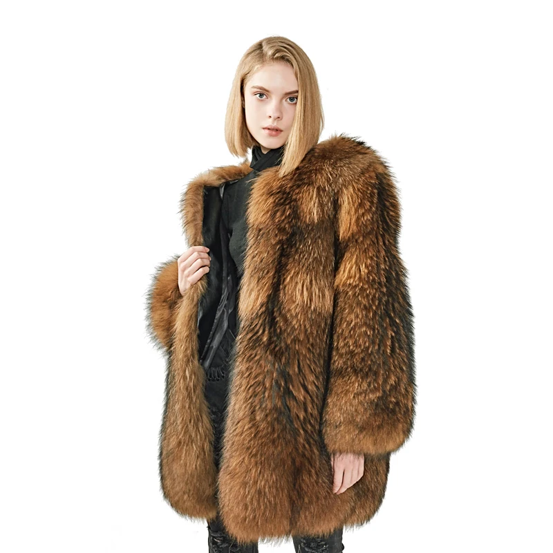 MAOMAOFUR, пальто из натурального меха енота, Женская куртка из цельной кожи с длинными рукавами, зимняя куртка из натурального меха, пальто из натурального меха енота