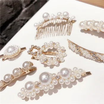 

Korea Chic Imitiation Pearl Crystal Hairpins Women Hair Accessories Geometric Round Flower Hair Clips Metal Hair Combs