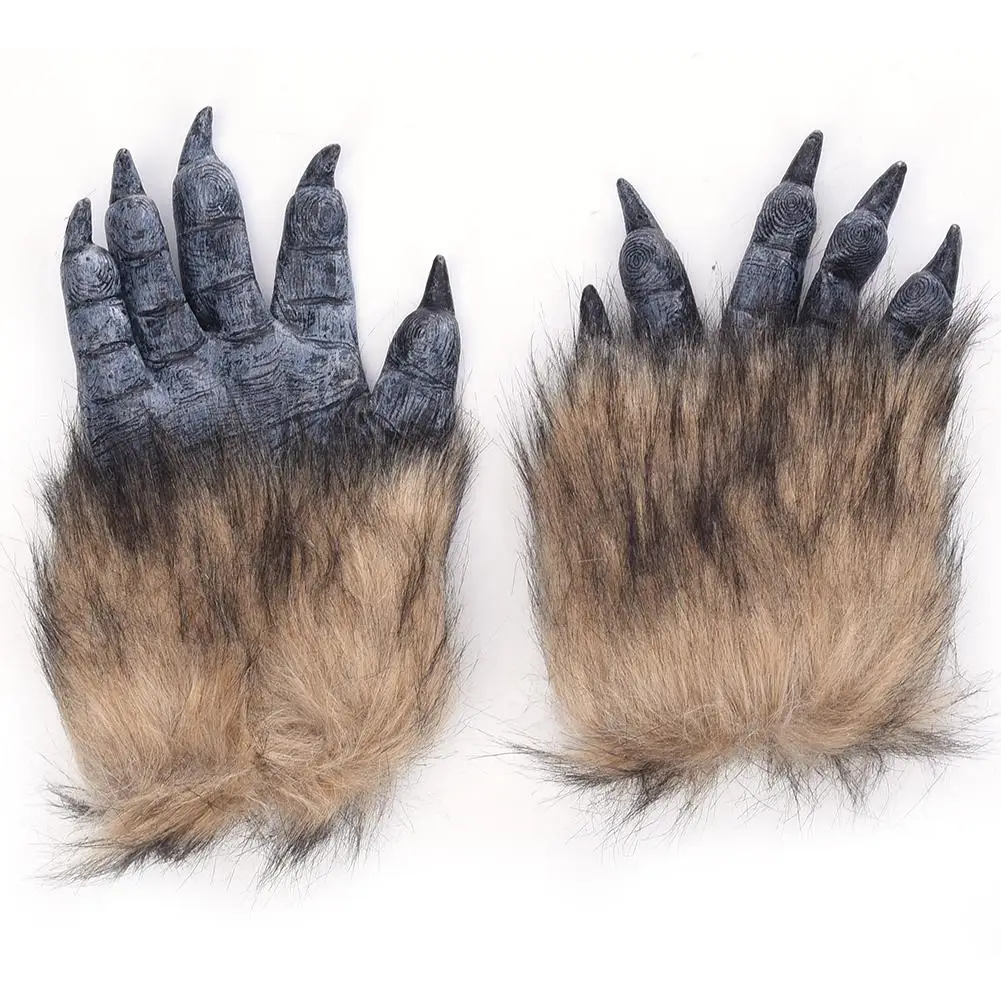 1 пара перчатки для Хэллоуина оборотень карнавальный костюм зомби шерсть зверь перчатки моделирование волк коготь перчатки