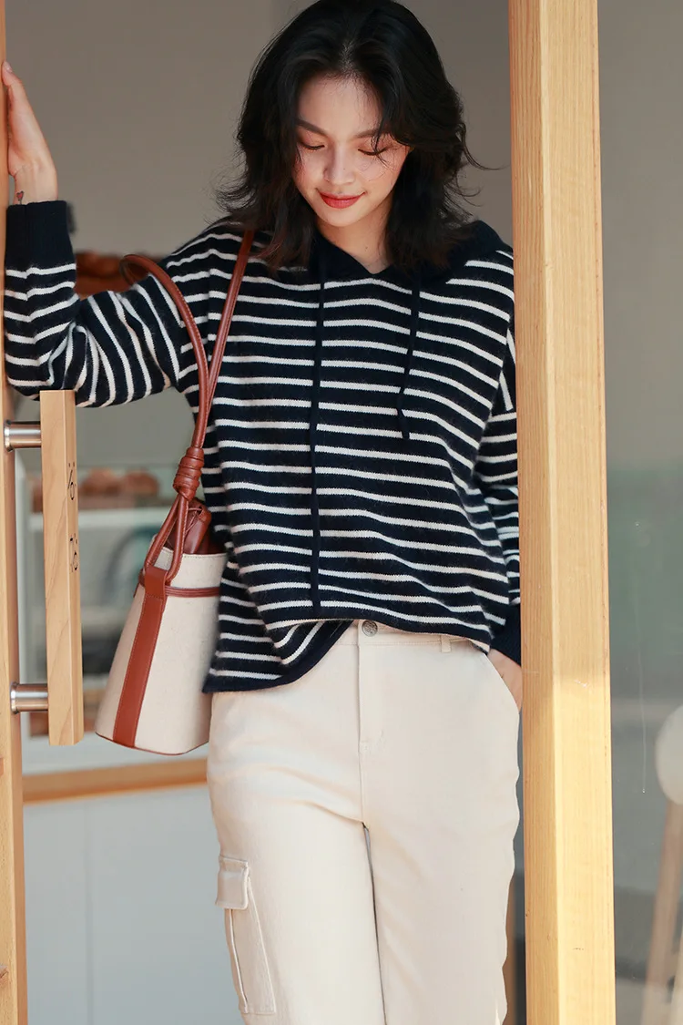 Women Knitted Sweater Harajuku Knit Pullover Winter Tops for Women Hooded Clothes Luxury Fringe Sweaters Designer Striped Jumper