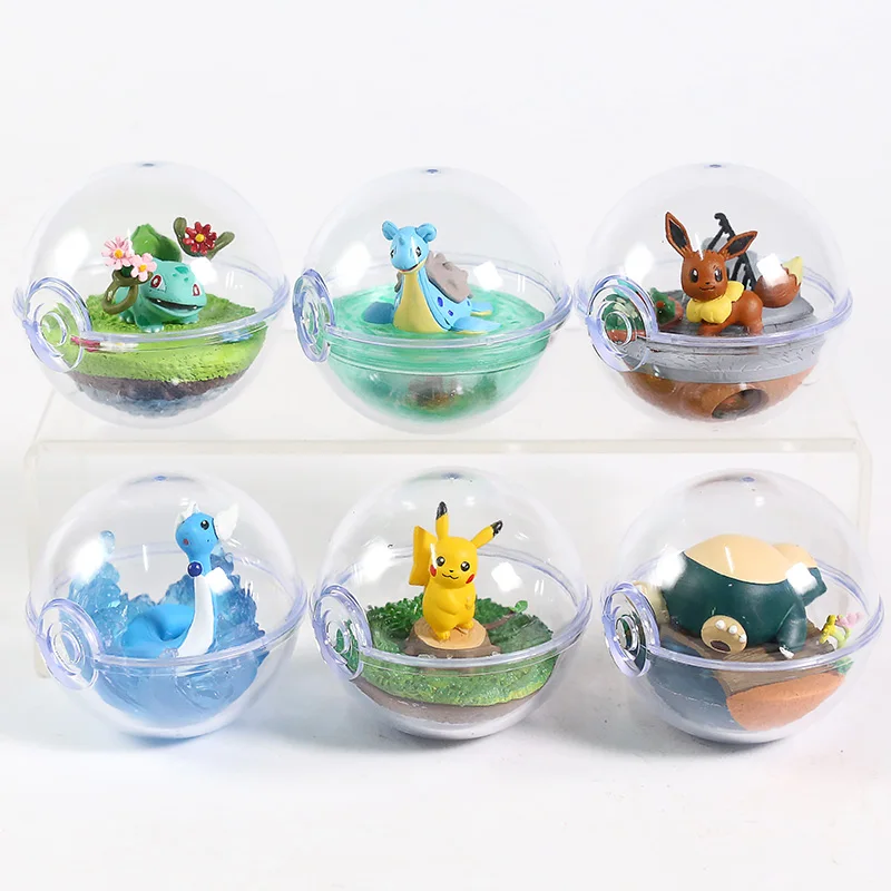 6 шт./компл. прозрачный шар с Пикачу, Бульбазавр, Иви Snorlax Dragonair Lapras ПКМ Аниме фигурки с узором в виде игрушек; подарок для детей