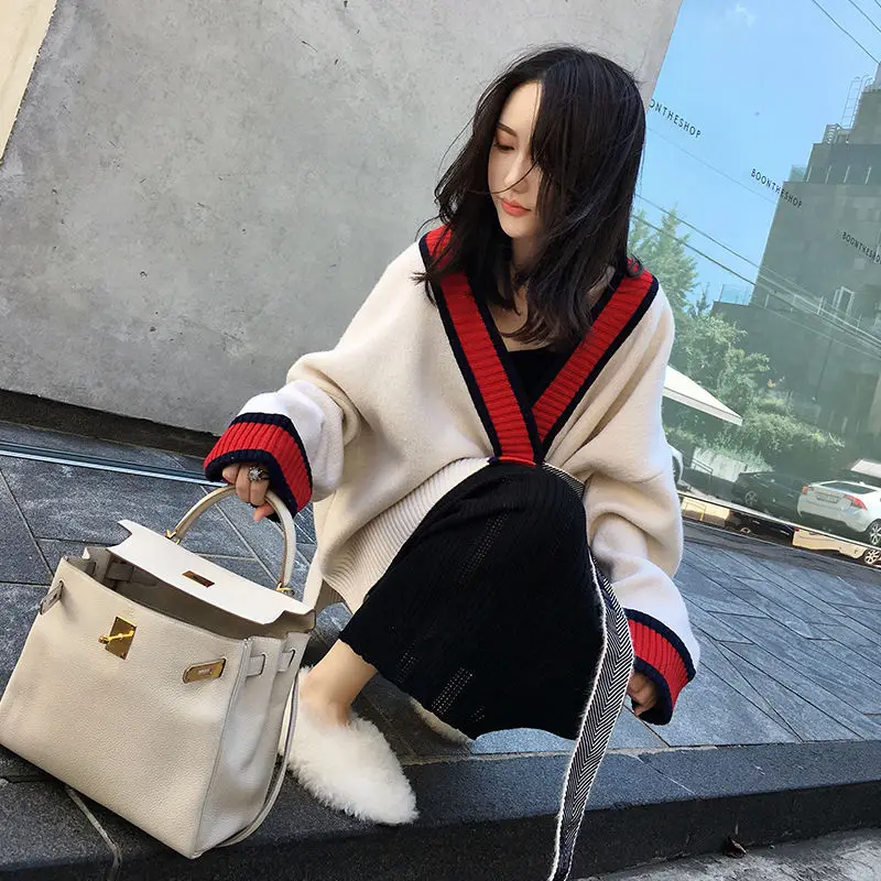 Длинный кардиган VintageRed женский повседневное вязаное Свободное Женский свитер Дамская мода осень теплый стиль пальто девушка высокий уличный