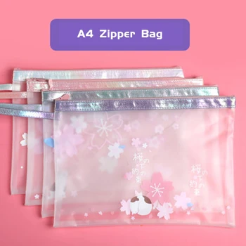 

A4 transparent zipper large capacity file bag File bag File bag Stationery students with waterproof cartoon simple