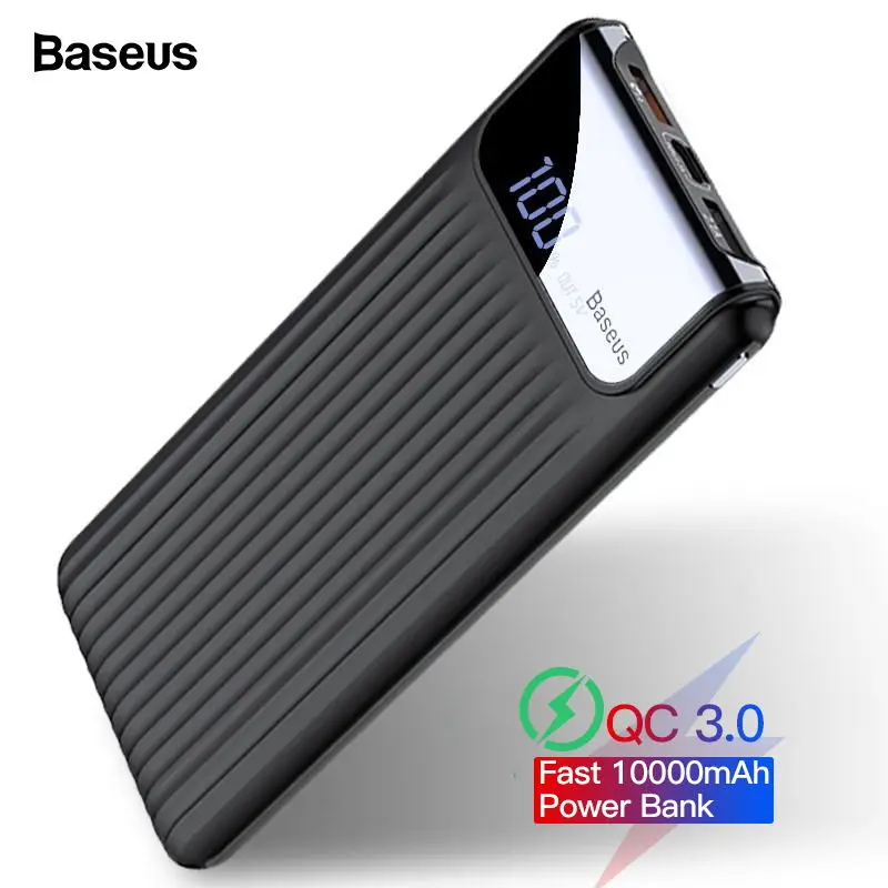 Pаспродажа Baseus Quick Charge 3,0 10000 мАч Внешний аккумулятор LCD 10000 мАч QC3.0 быстрое зарядное устройство портативное Внешнее зарядное устройство для Xiaomi mi 9