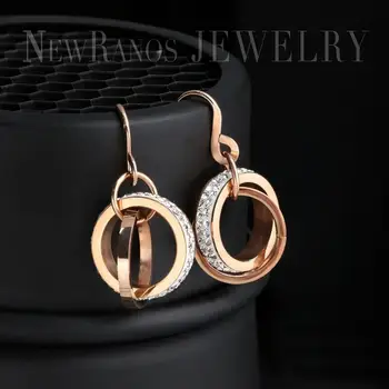 

Newranos Stainless Steel Stud Earrings Geometric Circle Round Earrings Ears-Hook CZ Piercing Earrings for Women Jewerly ESS001