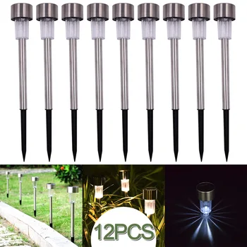 

12 pcs Garden Outdoor Stainless Steel LED Solar Landscape Street Lamp Courtyard Lamp White Light