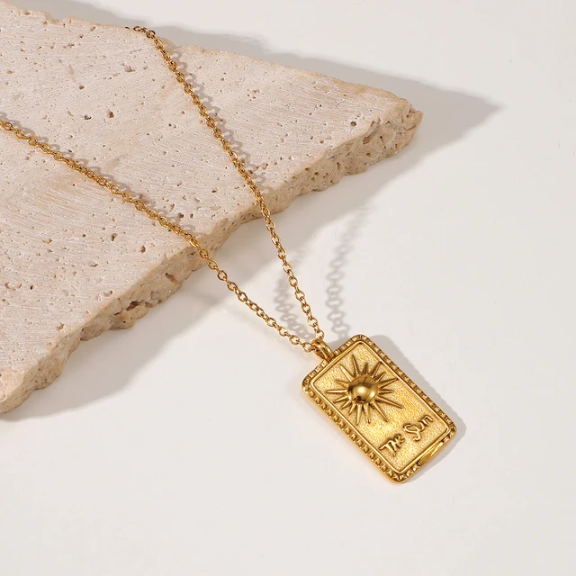 Diamond Square Pendant with Triangular Steel Connector on 18 Gold Mesh  Chain