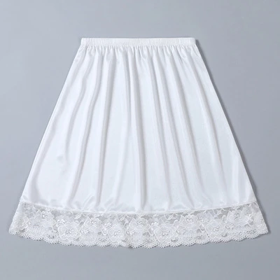 Lace Decoration Bust Skirt Long Skirt Design Basic Stain Silk Half Silp for Dress Women Underskirt 35-85cm White Black Petticoat underskirt lining lolita underskirt