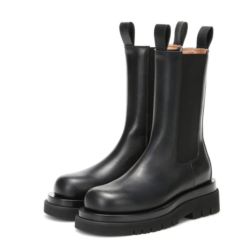 Black Platform Chelsea boots women round toe Thick Bottom ankle boots for women fashion brand design Knight Boots Woman