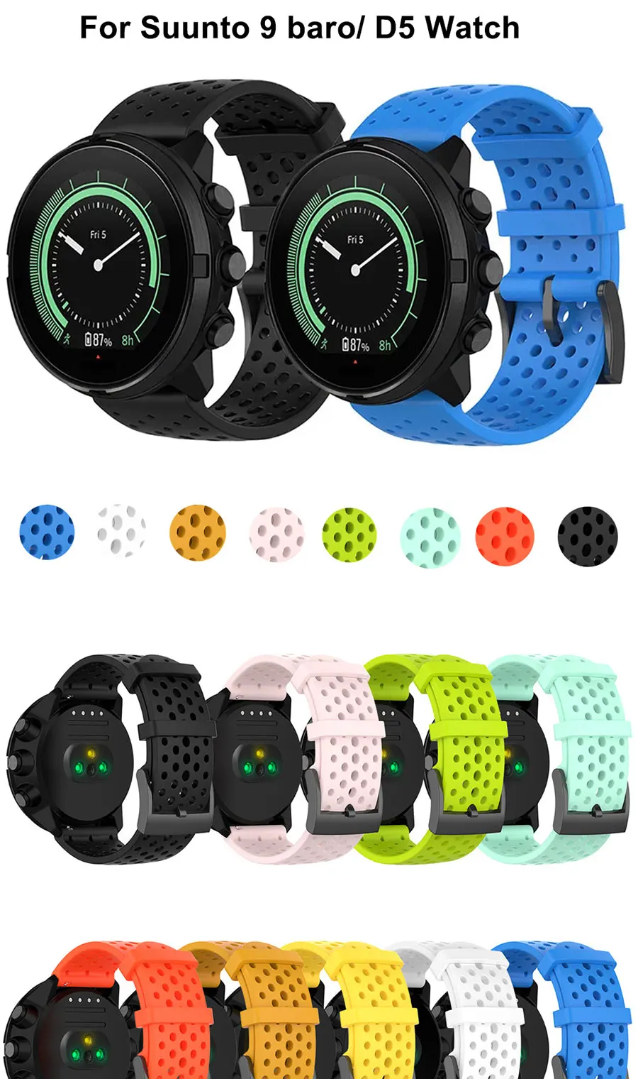 Silikon-Uhrenarmband für Suunto Spartan Sport Wrist HR für Suunto 9/9 Baro/Suunto 7/D5 Uhr, 24 mm Ersatzarmband – Detail 2