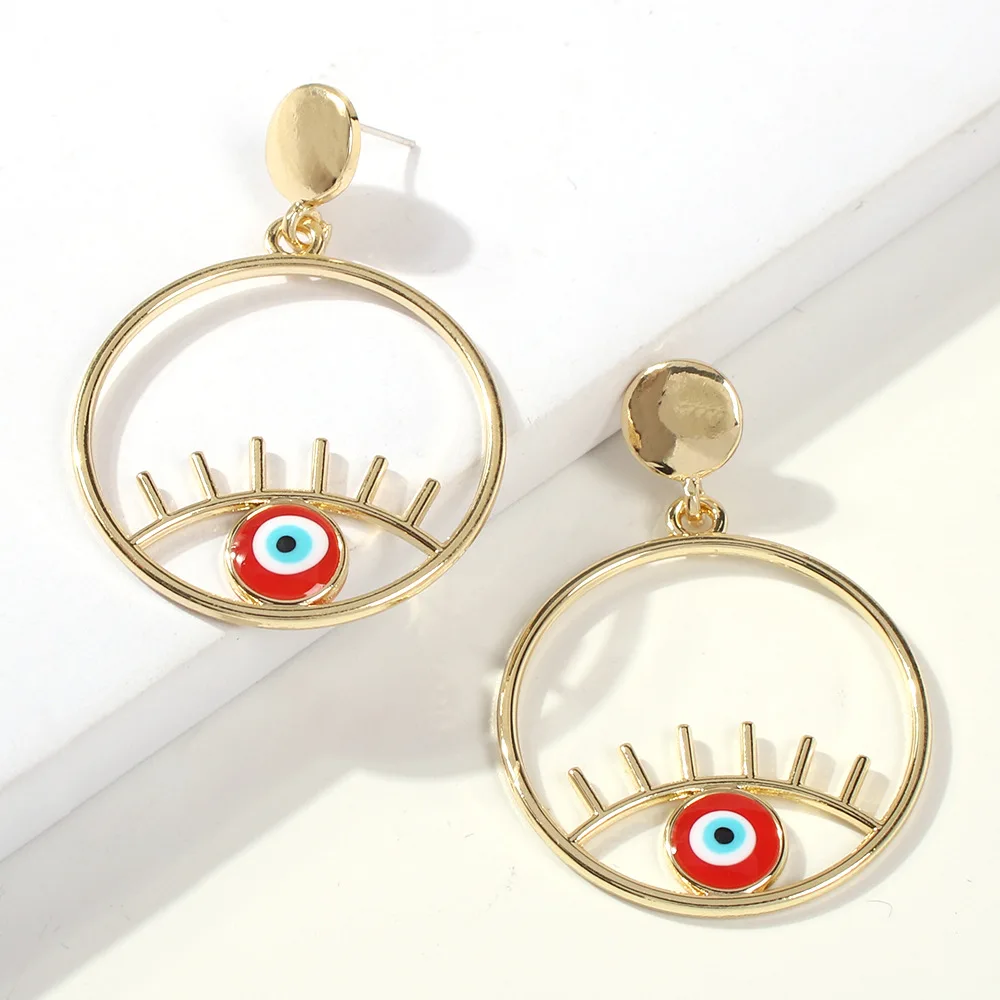 Большие серьги-кольца сглаз, Преувеличенные круглые глаза, бусины, серьги, золотой турецкий приносящий удачу, серьги, модные забавные геометрические украшения