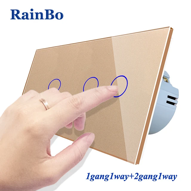 RainBo 2frame-сенсорный выключатель-экран кристалл-стеклянная панель-Переключатель ЕС настенный светильник-переключатель 1ганг-1way+ 2ганг-1way A291121CW/B - Цвет: Gold