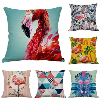 

Fashion Cotton Linen Pink Cartoon Flamingo Colorful Floral Bird World Pattern Cushion Cover Pillow Case Bedroom Decoration