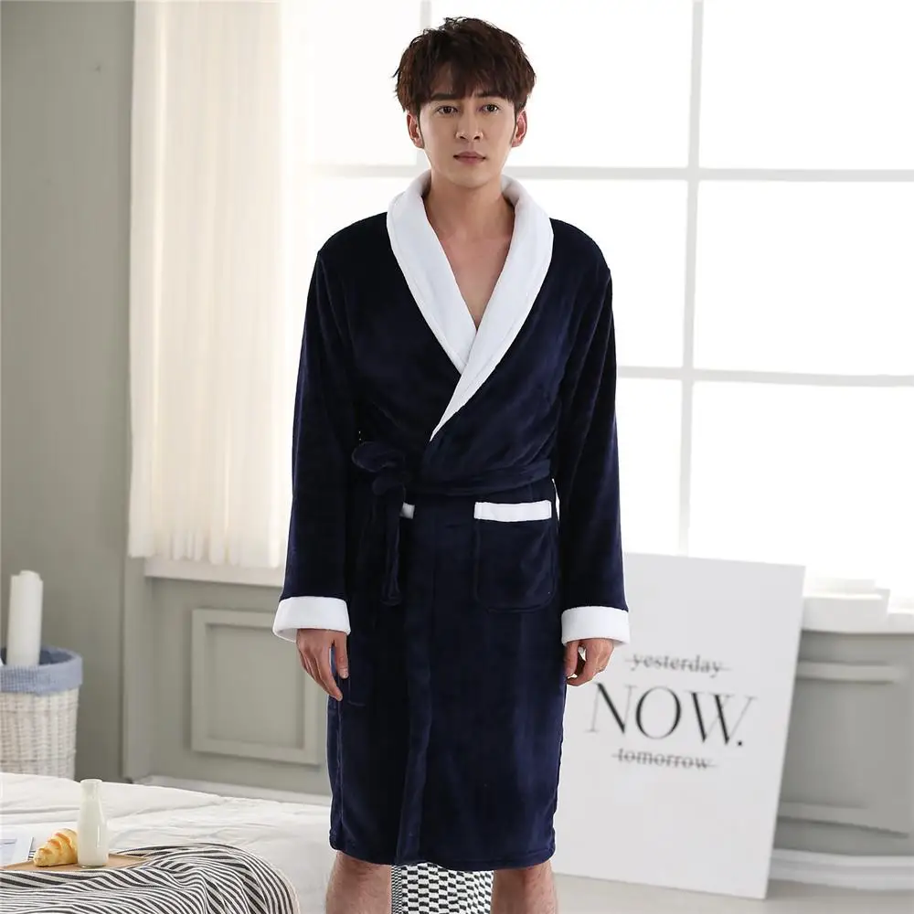 Элегантный сплошной любителей Фланелевая Пижама Халат-кимоно; зимние сохраняющие Одежда Домашняя одежда для сна Для женщин и Для мужчин Повседневное Мягкий банный Халат - Цвет: Men6