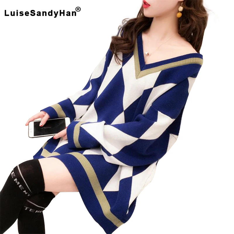 V-neck loose long-sleeved diamond plaid sweater female wild 2020 autumn and winter Korean version of the head ins shirt V-neck loose long-sleeved diamond plaid sweater female wild 2020 autumn and winter Korean version of the head ins shirt