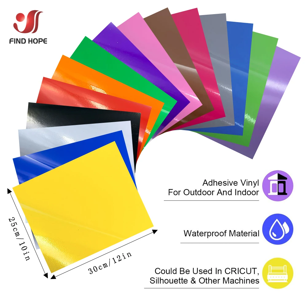 12"x10" Bundle Adhesive Vinyl Sheets 15 Assorted Colors Glossy Vinyl Craft Sign Making for Cutting cut Car/Cup Decal Sticker