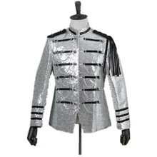 Casual Men's Suit Epaulettes Multicolor Sequins Slim Military Uniform Cosplay Fashion Ball Club Party Retro Style Suit Jacket