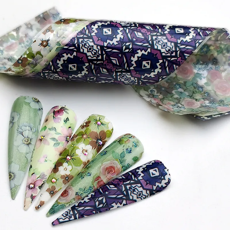 Цветные наклейки с цветами 5 шт. винтажная пленка для ногтей Переводные летние