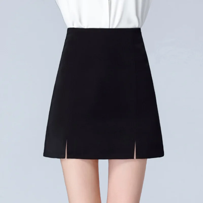 

2019 Autumn And Winter New Style Slit A- line Skirt Skirt Short Skirt Black And White with Pattern High-waisted Suit Formal Wear