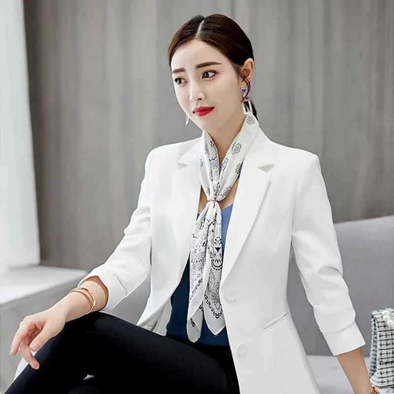 Женский блейзер однотонного цвета куртки женские корейские с длинными рукавами Модный Тонкий Блейзер черный белый Женский блейзер верхняя одежда