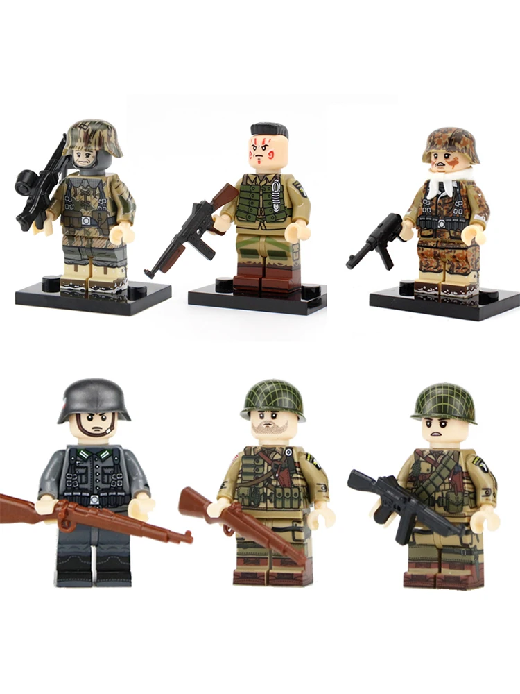 

WW2 Military Army Soldier Figures Building Blocks Army Soldier M1 Sunshade net helmet Weapon Accessories Bricks Toys for Childre