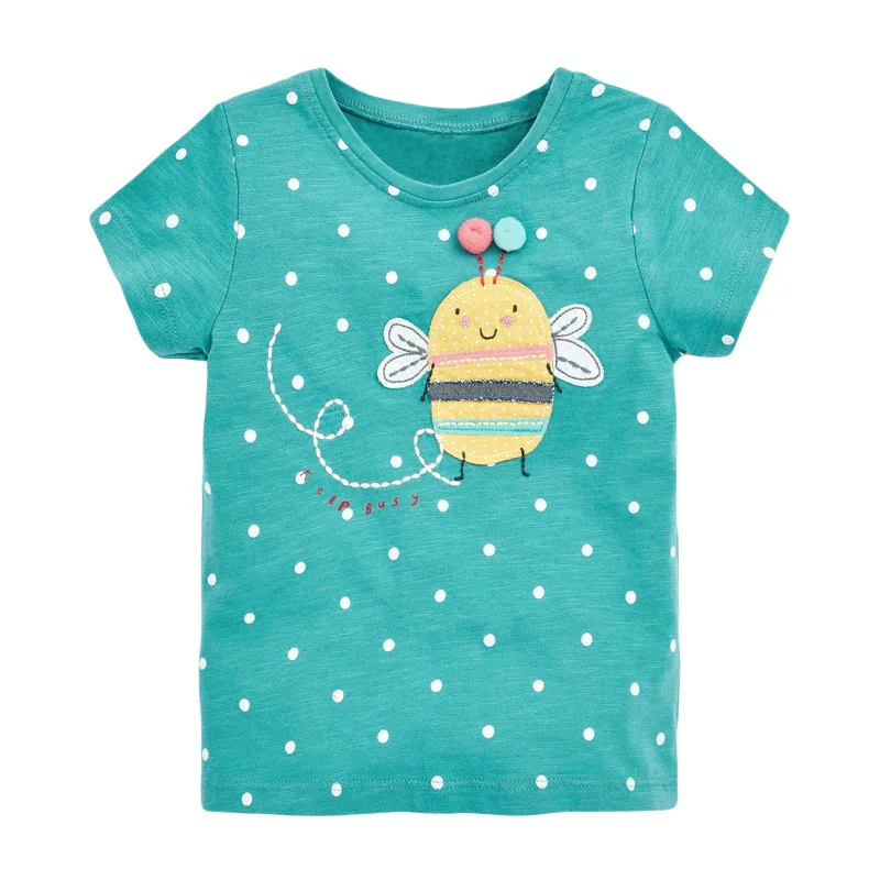 Little maven 2024-Camiseta de algodón para niñas, ropa de verano de manga corta con pequeñas abejas, encantadora, de 2 a 7 años