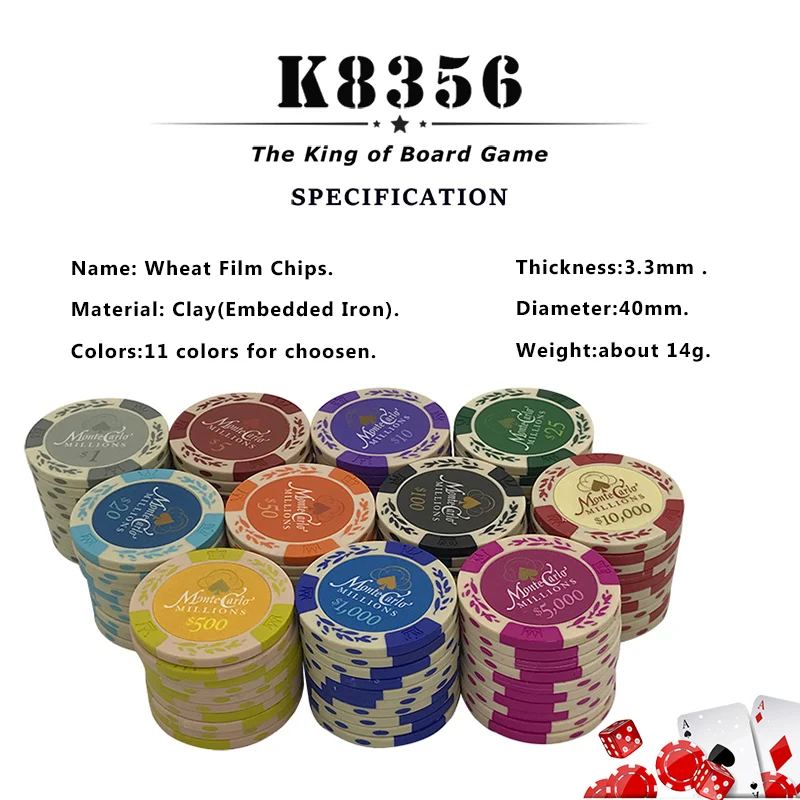 K8356 25 шт./лот доллар пшеничной пленки глиняные чипы монеты Baccarat Texas Hold'em Цвет Корона глина покерные игровые чипы Pokerstars 14 г