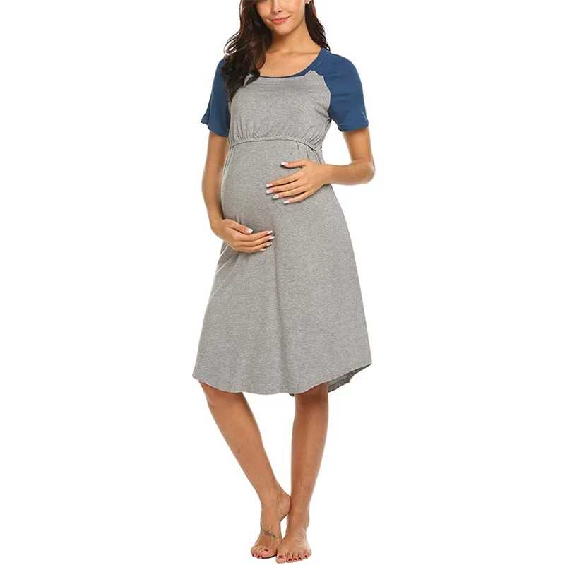 New round collar short sleeves breast-feeding dress for pregnant women nursing dresses breastfeeding breast feeding dress jurken
