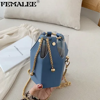

PVC Transparent Chain Crossbody Bag Personality Lady Patchwork Drawstring Bucket Bag Women Fashion Designer Shoulder Bag Purses