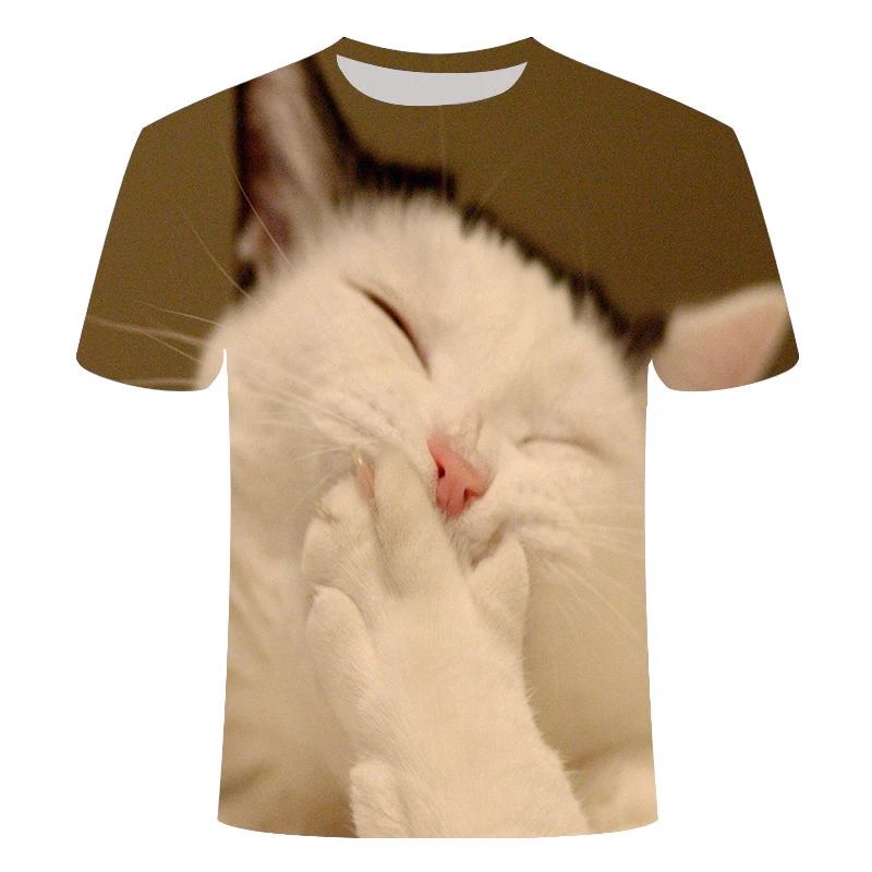 

2020 New Cool 3D Flower Cat Pattern T-Shirt Summer Casual Trend Short Sleeve Round Neck Cute Style Clothing