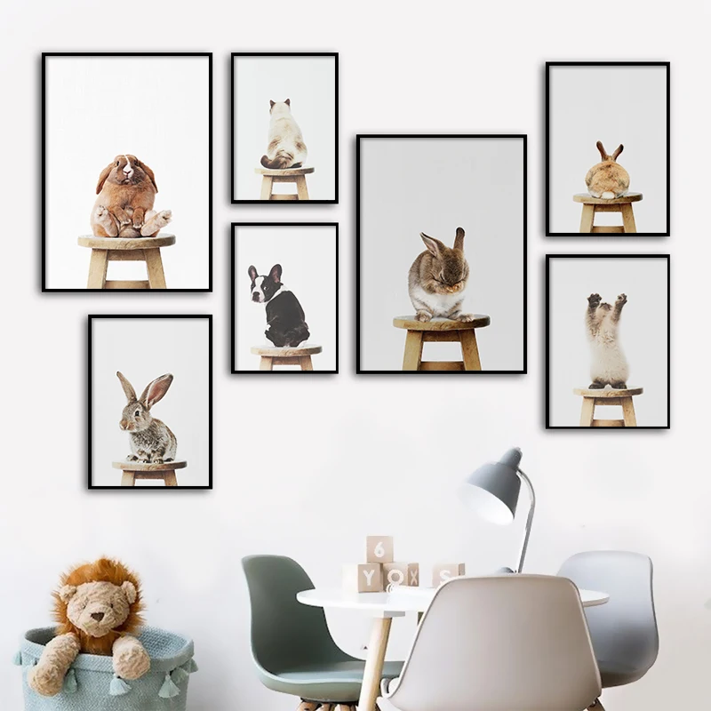 Baby-Animal-Stand-On-Chair-Poster-Rabbit-Dog-Cat-Canvas-Painting-Nursery-Wall-Art-Nordic-Picture (3)