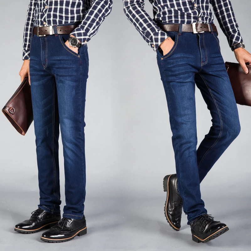 Для мужчин s брендовые джинсы модные Для мужчин Повседневное Slim Fit прямые высокие обтягивающие женские темно-синие джинсы скинни человек синий Лидер продаж мужские брюки, LY1681
