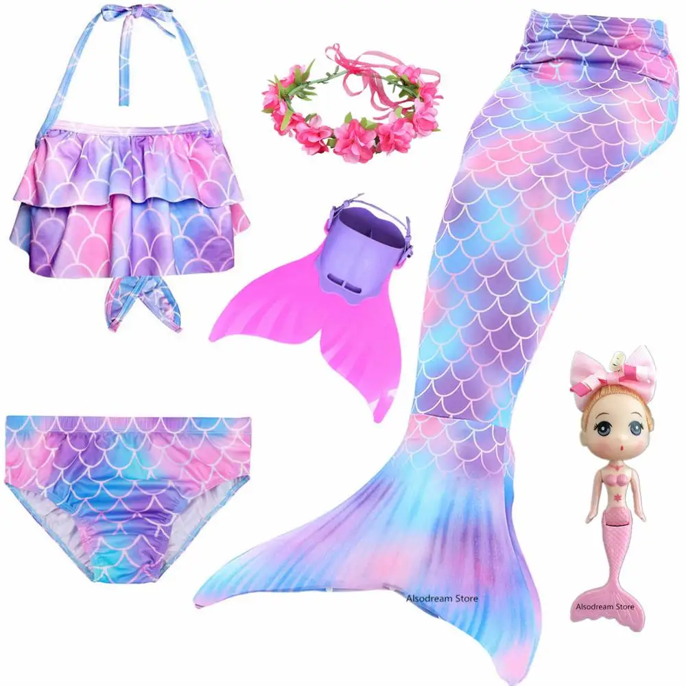 

2019 New Kids Children Mermaid Tails for Swimming Mermaid tail with Monofin Girls Costumes Swimmable Swimsuit with Bikini Flippe
