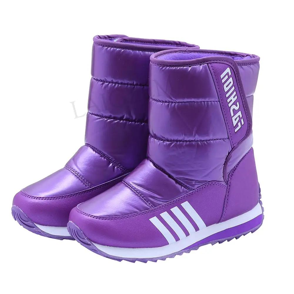 LGZ1026 Purple LAIGZEM/Удобная Обувь для мальчиков и девочек; теплые зимние ботинки; детская обувь на низком каблуке; Детские вечерние туфли для танцев с бантом; Meisjes Schoenen - Цвет: LGZ1026 Purple