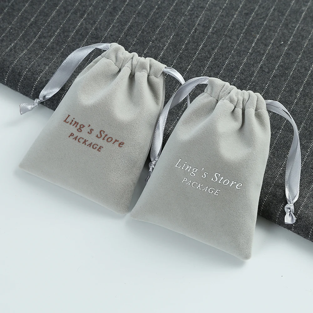 100pcs Custom Drawstring Jewelry Packaging Pouch Personalized Logo Chic Small Wedding Favor Bags Necklace Earring Velvet Pouch