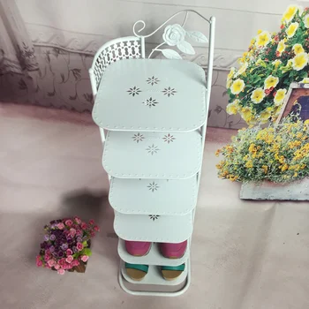 

European simple wrought iron shoe rack multi-layer metal storage dust-proof small shoes cabinet economy
