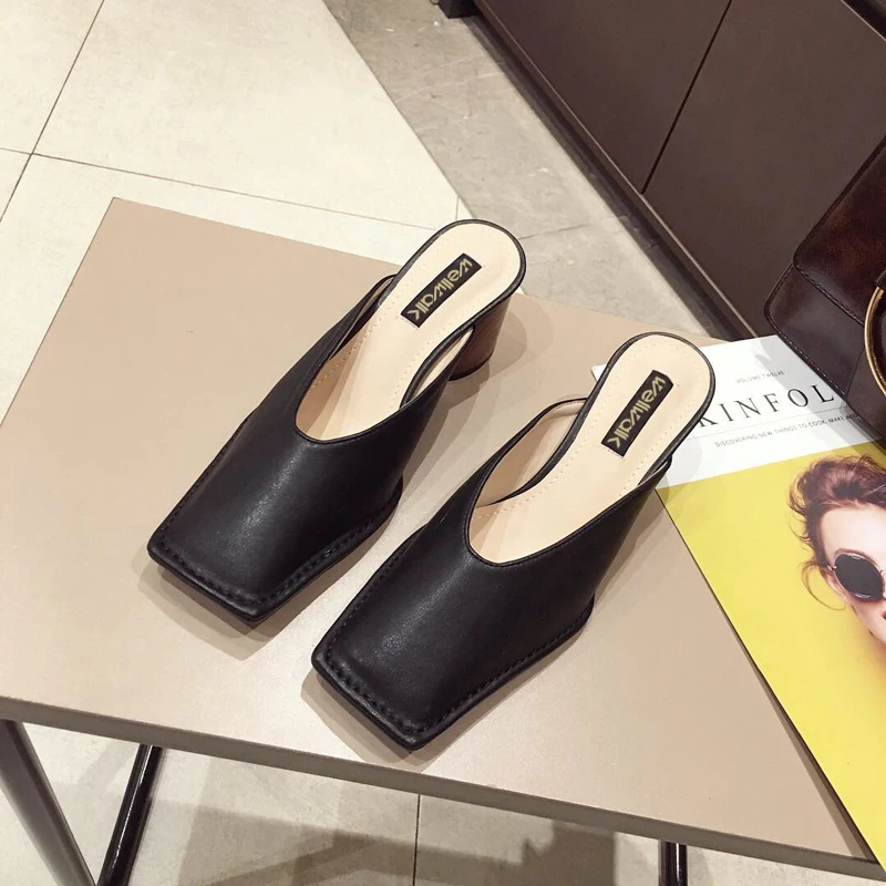 Wellwalk/женские шлепанцы с квадратным носком женские тапочки на деревянном каблуке