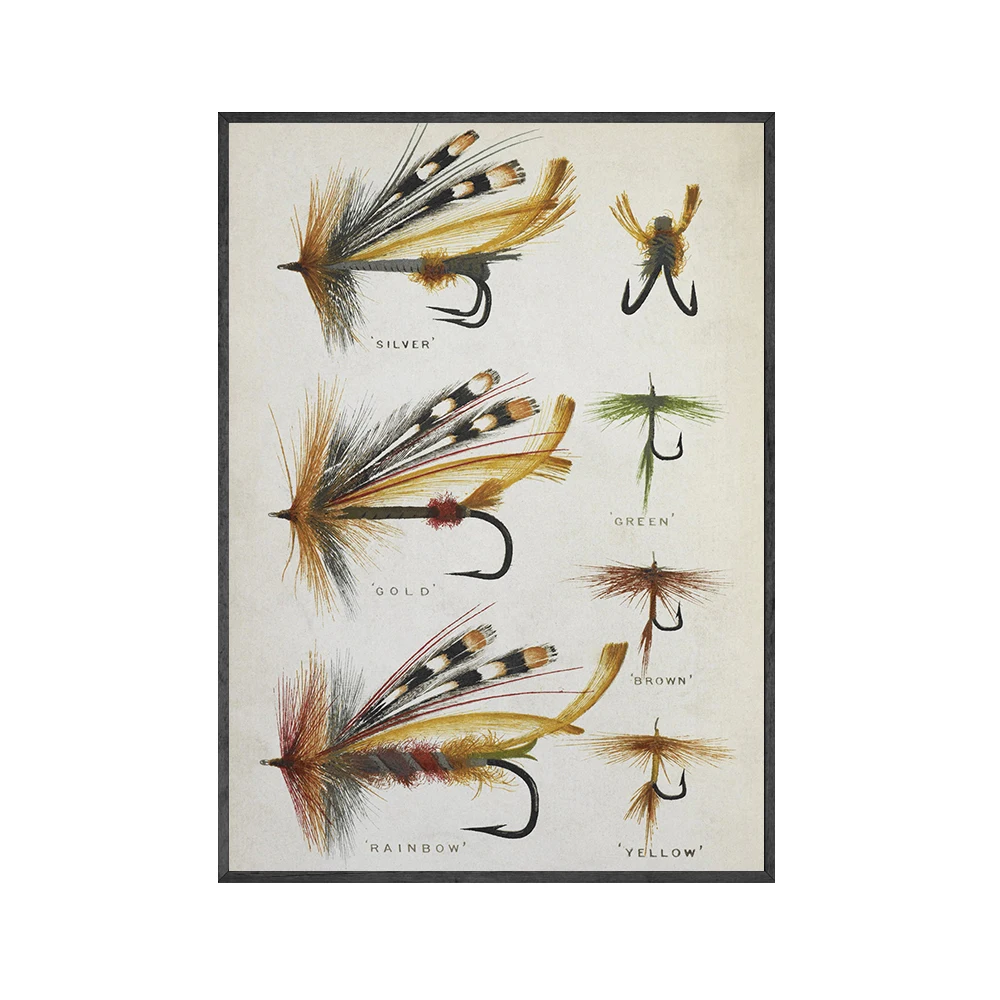 Fishing Lure Fly Illustration Canvas Painting Fishing Poster Rod