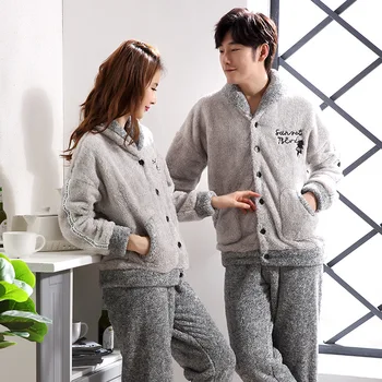 

Ladies Flannel Men Winter/fleece/thick Pajama Suit Autumn/winter Couples Pajamas Cartoon Hooded Polyester Full Length