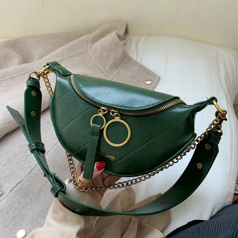 

Fashion wild Chain Leather Chest Bag Women Crossbody Bag Luxury designer Ring Shoulder Bag Lady small dumplings package