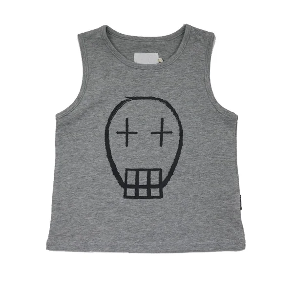 Sleeveless gray2 Брендовые летние шорты для девочек; Модный хлопковый жилет без рукавов с принтом черепа для мальчиков; топы с вырезом лодочкой; жилет для девочек; шорты; детская повседневная одежда - Цвет: Sleeveless gray2