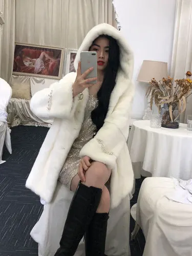 white Высококачественная норковая шуба, Женская норковая шуба, элегантные тонкие длинные шубы из натурального меха, Haining imported Denmark, норковая шуба, большие размеры YL006 - Цвет: white