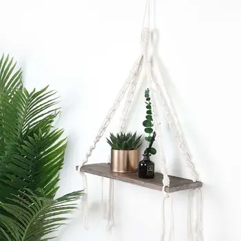 

Macrame Tapestry Rack Hanging Plant Hanger Tassel Wood Shelves Wedding Home Decoration