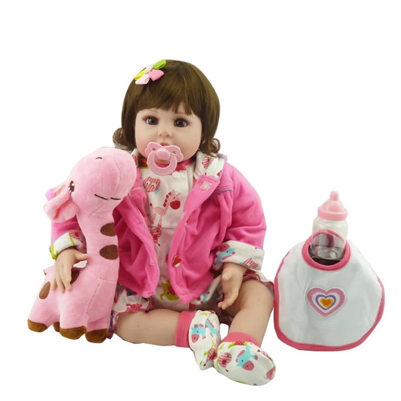 Lucydoll 20inch 50cm Bebe Doll Reborn Soft Silicone Boy Girl Toy Reborn Baby Doll Gift For Children Pink Clothes White Bib