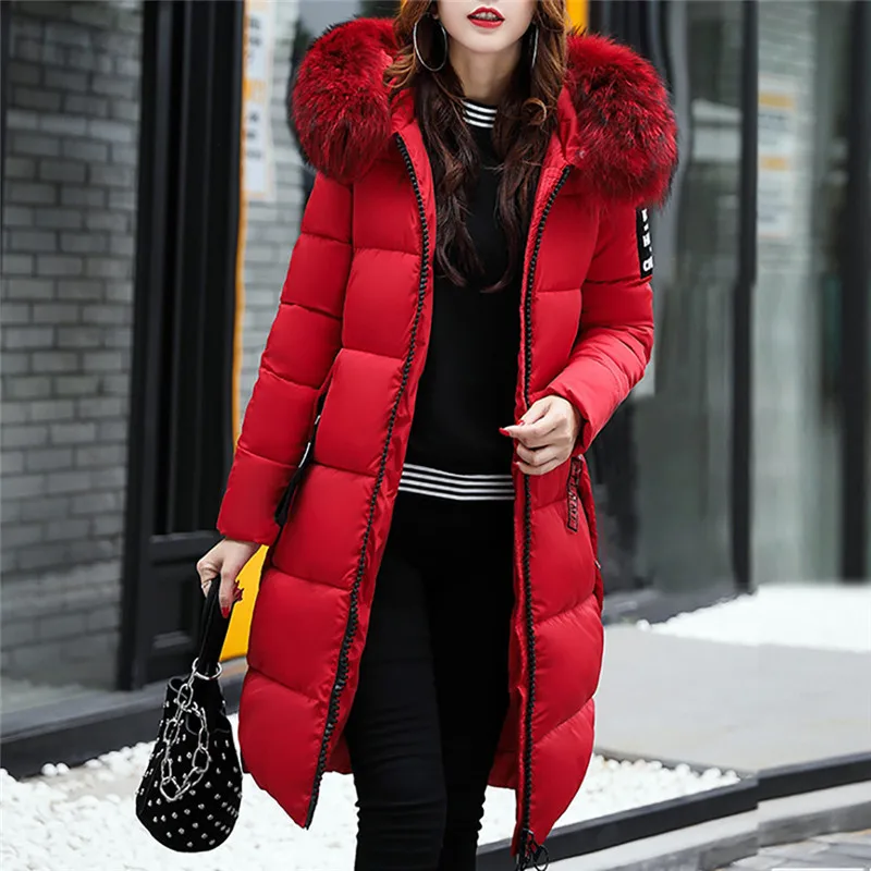 Женская однотонная Повседневная утолщенная зимняя тонкая пуховая куртка Lammy, пальто, Женское пальто средней длины с большим меховым воротником, утепленный хлопковый костюм